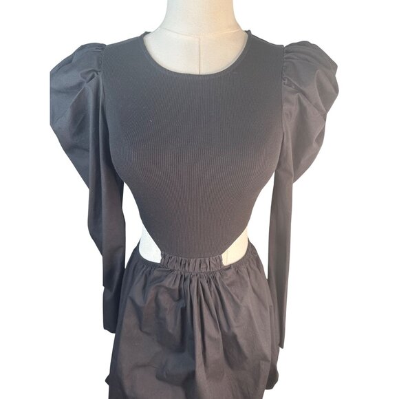 ZARA Small Black Puff Sleeve Cotton & Polyester Balloon Hemline Elastic Waist - Picture 9 of 15